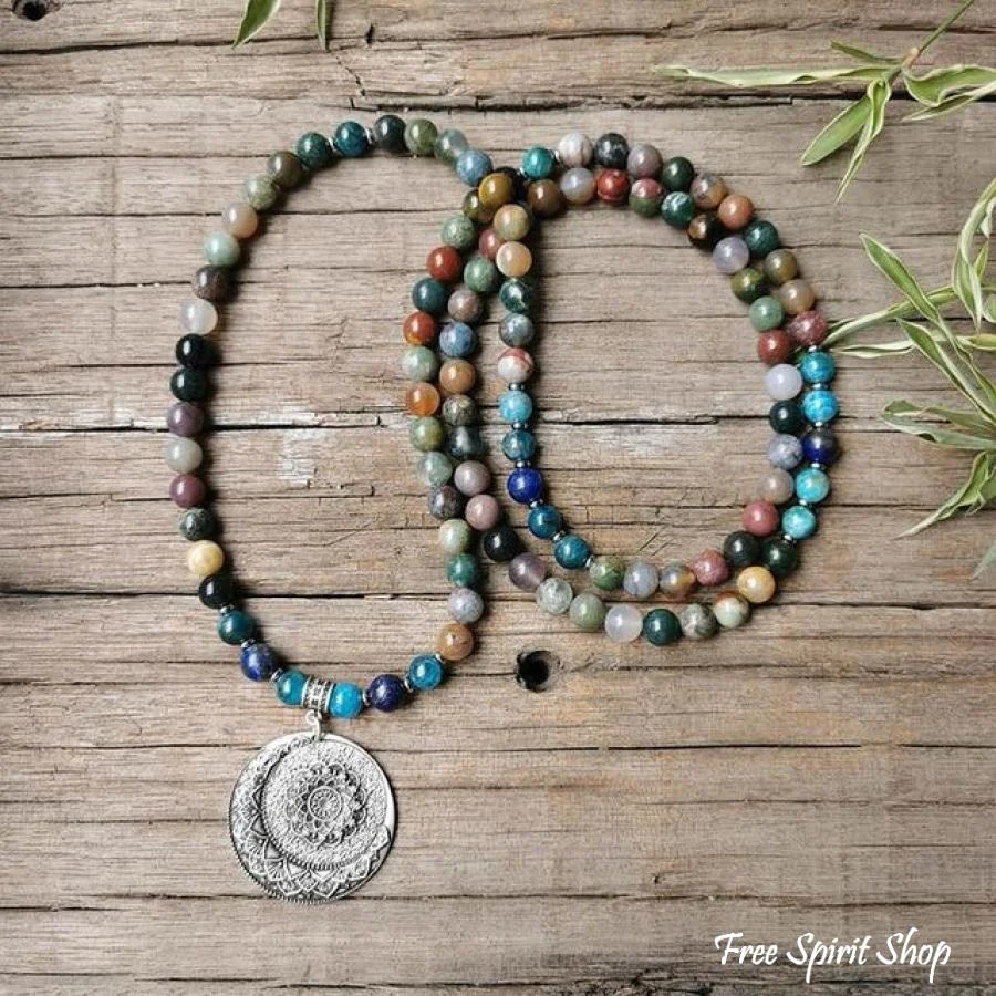 108 Natural Indian Onyx & Blue Apatite Mala Bead Necklace / Bracelet - Image 15