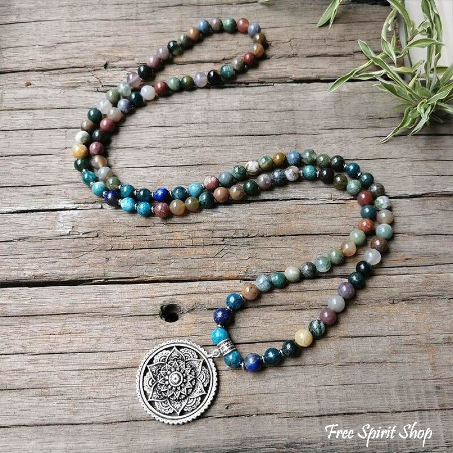 108 Natural Indian Onyx & Blue Apatite Mala Bead Necklace / Bracelet - Image 16