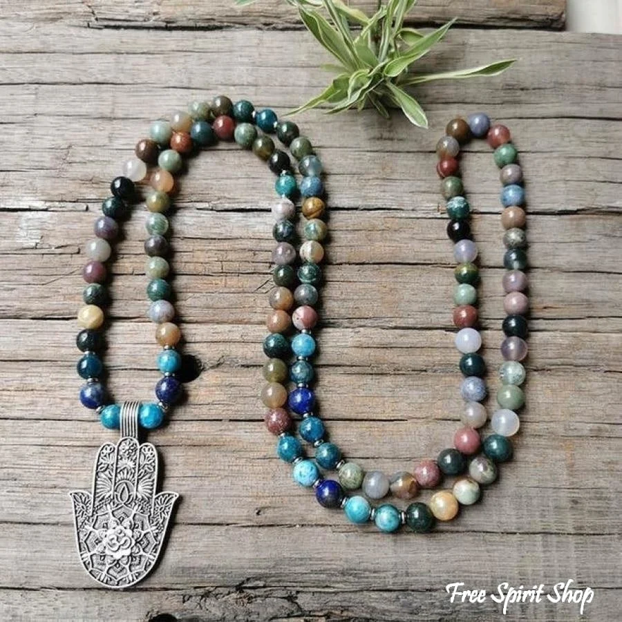 108 Natural Indian Onyx & Blue Apatite Mala Bead Necklace / Bracelet - Image 3