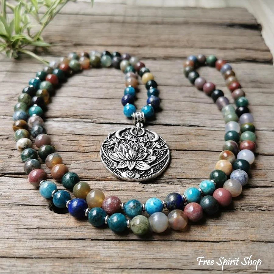 108 Natural Indian Onyx & Blue Apatite Mala Bead Necklace / Bracelet - Image 6
