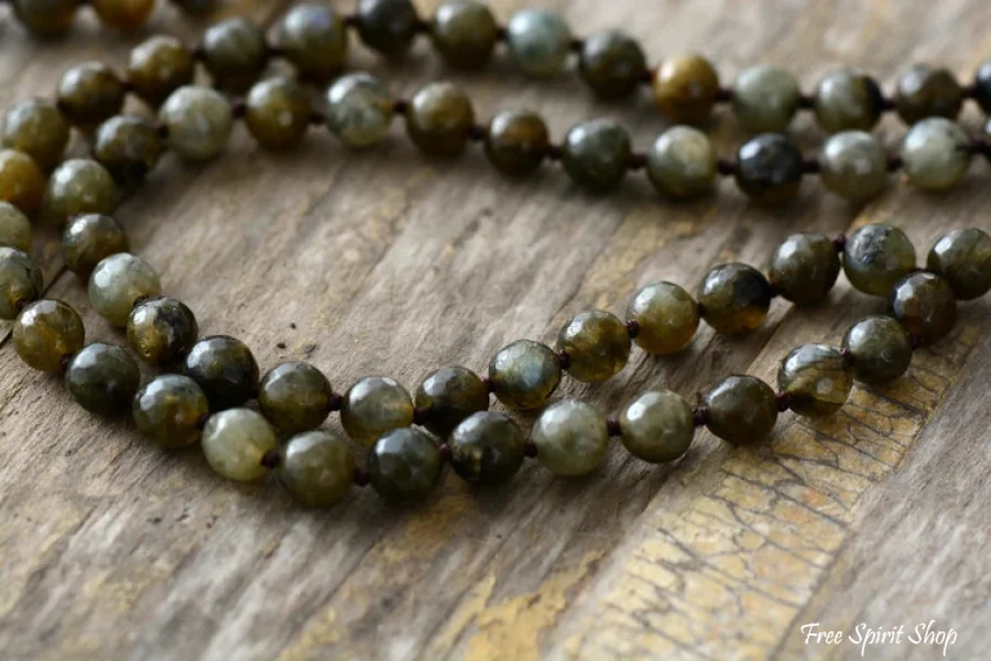 108 Natural Labradorite Mala Beads Necklace With Tassel - Image 3