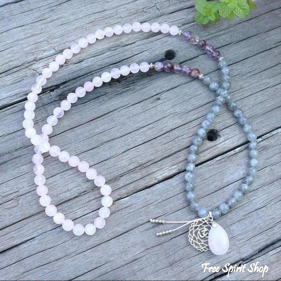 108 Natural Labradorite White Jade and Amethyst Mala Beads Necklace / Bracelet - Image 3