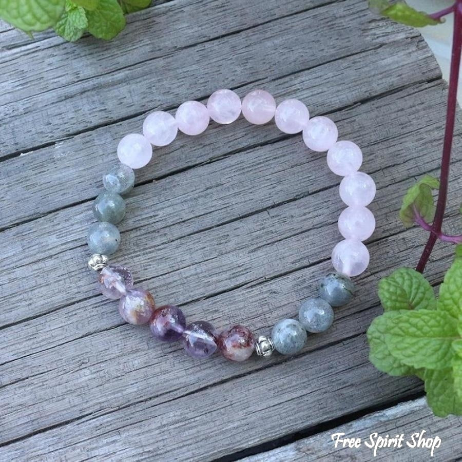 108 Natural Labradorite White Jade and Amethyst Mala Beads Necklace / Bracelet - Image 4