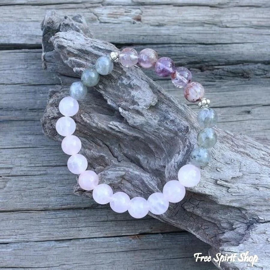 108 Natural Labradorite White Jade and Amethyst Mala Beads Necklace / Bracelet - Image 7