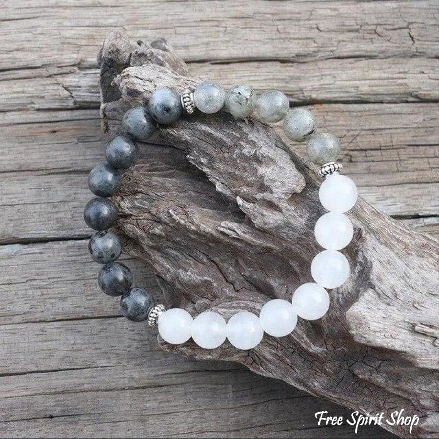 108 Natural Labradorite & White Stone Mala Bead Necklace / Bracelet - Image 6