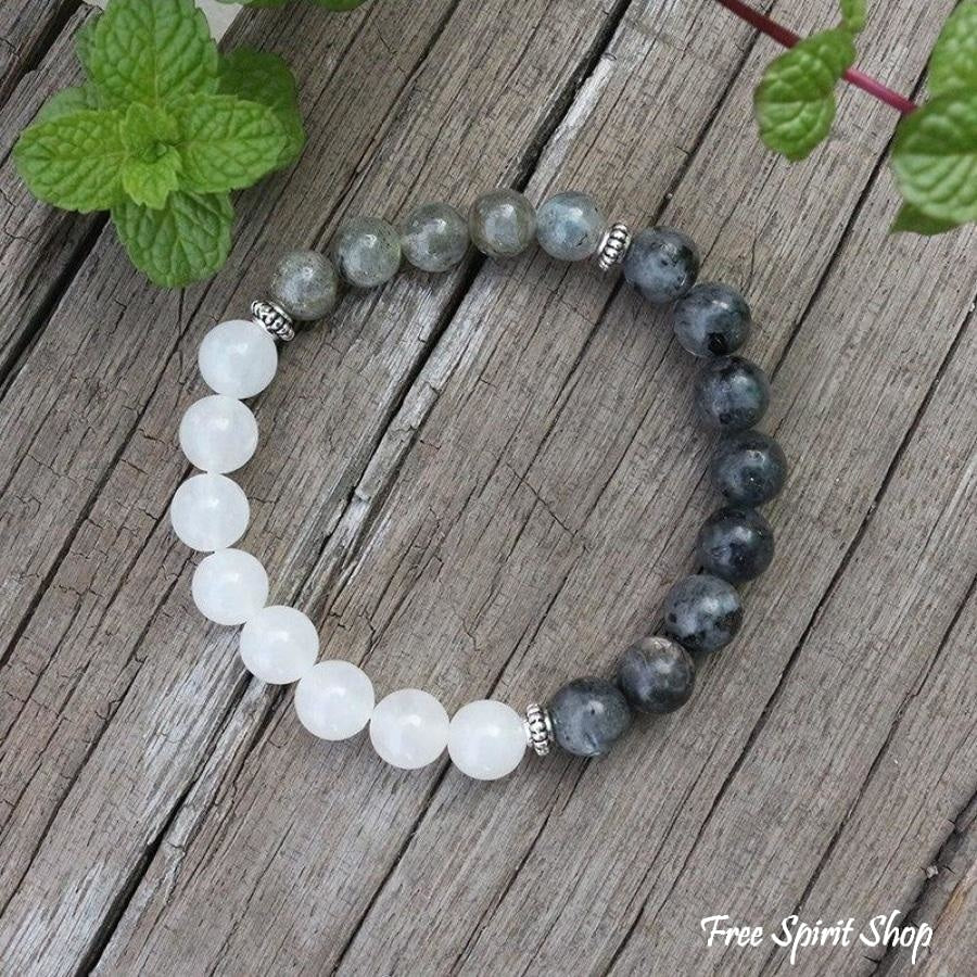 108 Natural Labradorite & White Stone Mala Bead Necklace / Bracelet - Image 7