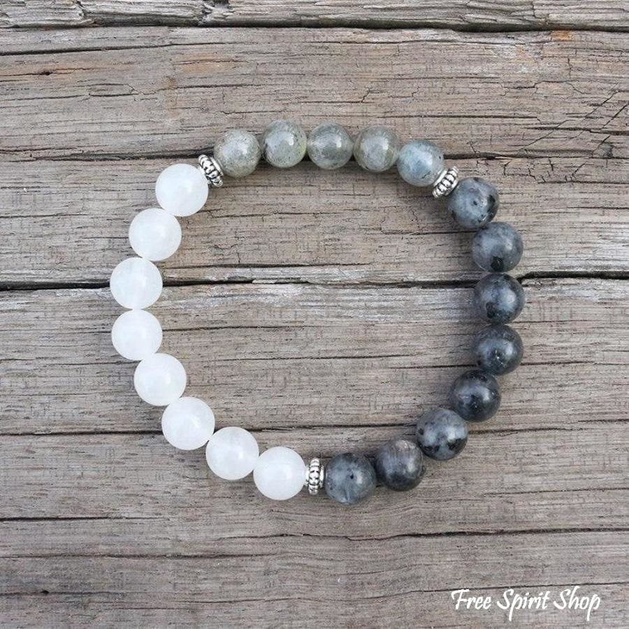 108 Natural Labradorite & White Stone Mala Bead Necklace / Bracelet - Image 9