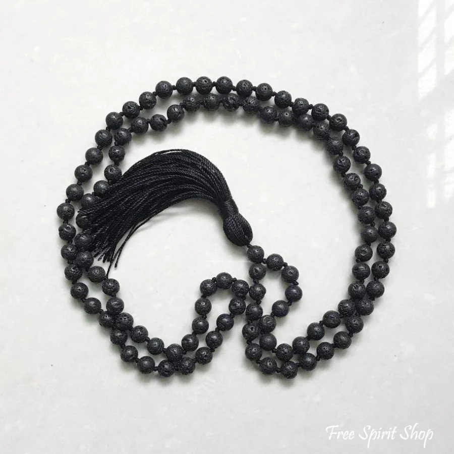 108 Natural Lava Stone Mala Prayer Beads With Tassel - Image 3
