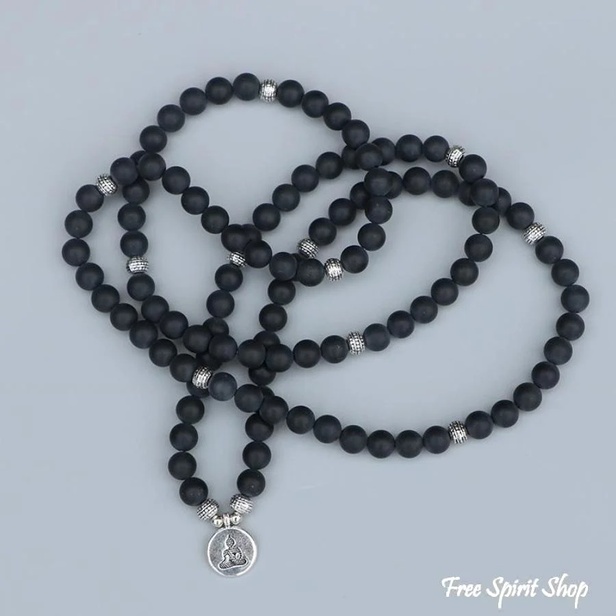 108 Natural Matte Black Onyx Mala Bead Bracelet - Image 5