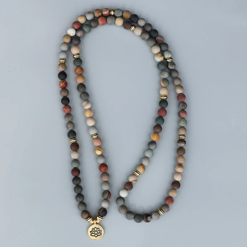 108 Natural Matte Jasper Gemstone Mala Bracelet - Image 3