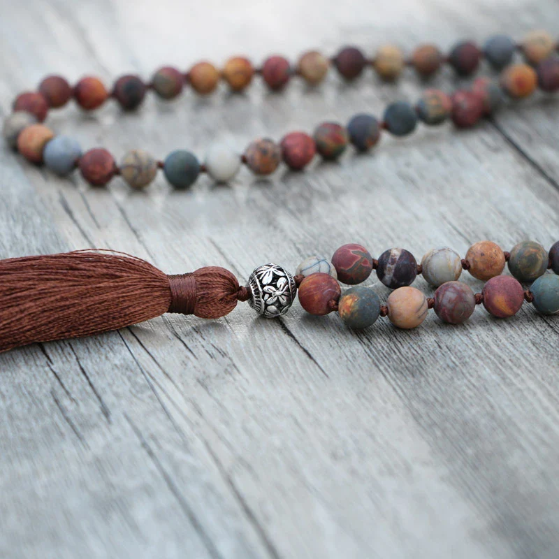 108 Natural Matte Red Jasper Stone Bead Mala Necklace - Image 2