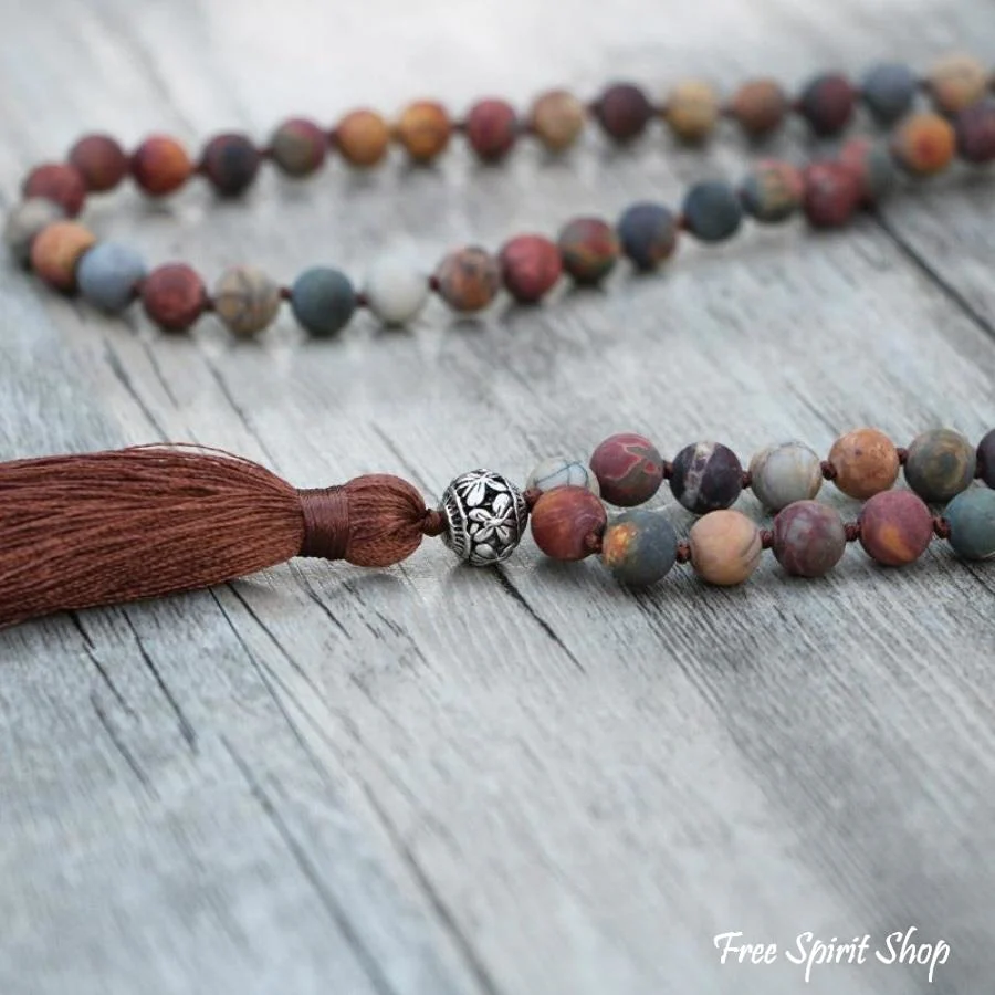 108 Natural Matte Red Jasper Stone Bead Mala Necklace - Image 5