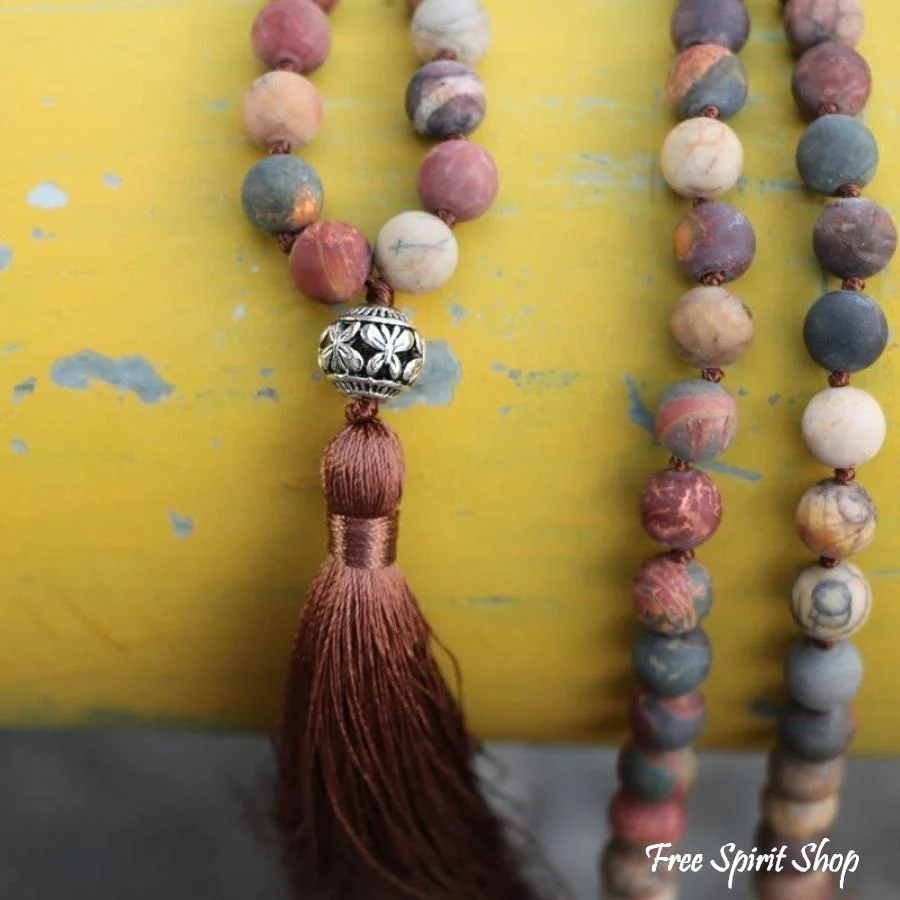 108 Natural Matte Red Jasper Stone Bead Mala Necklace - Image 6