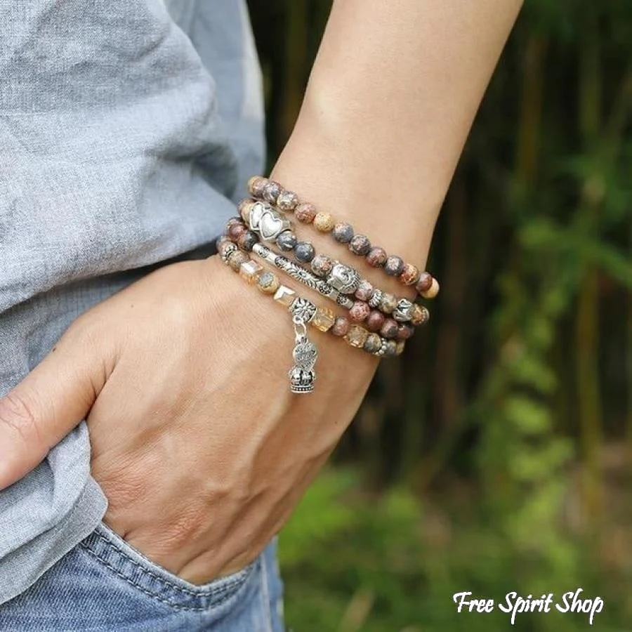 108 Natural Red Mookaite Mala Bead Bracelet - Image 3