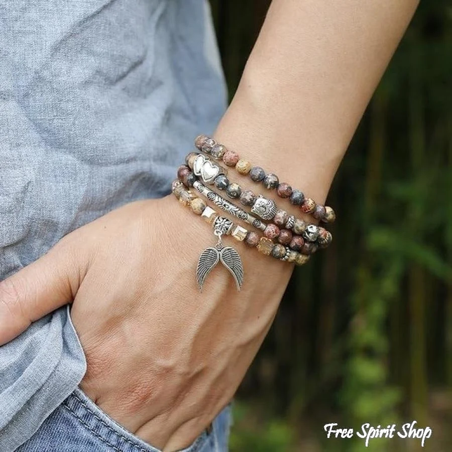 108 Natural Red Mookaite Mala Bead Bracelet - Image 5