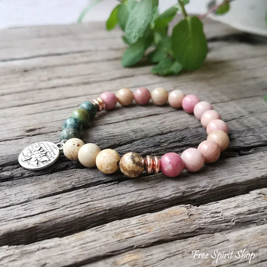 108 Natural Rhodonite African Turquoise & Rose Quartz Mala Bead Necklace - Image 8