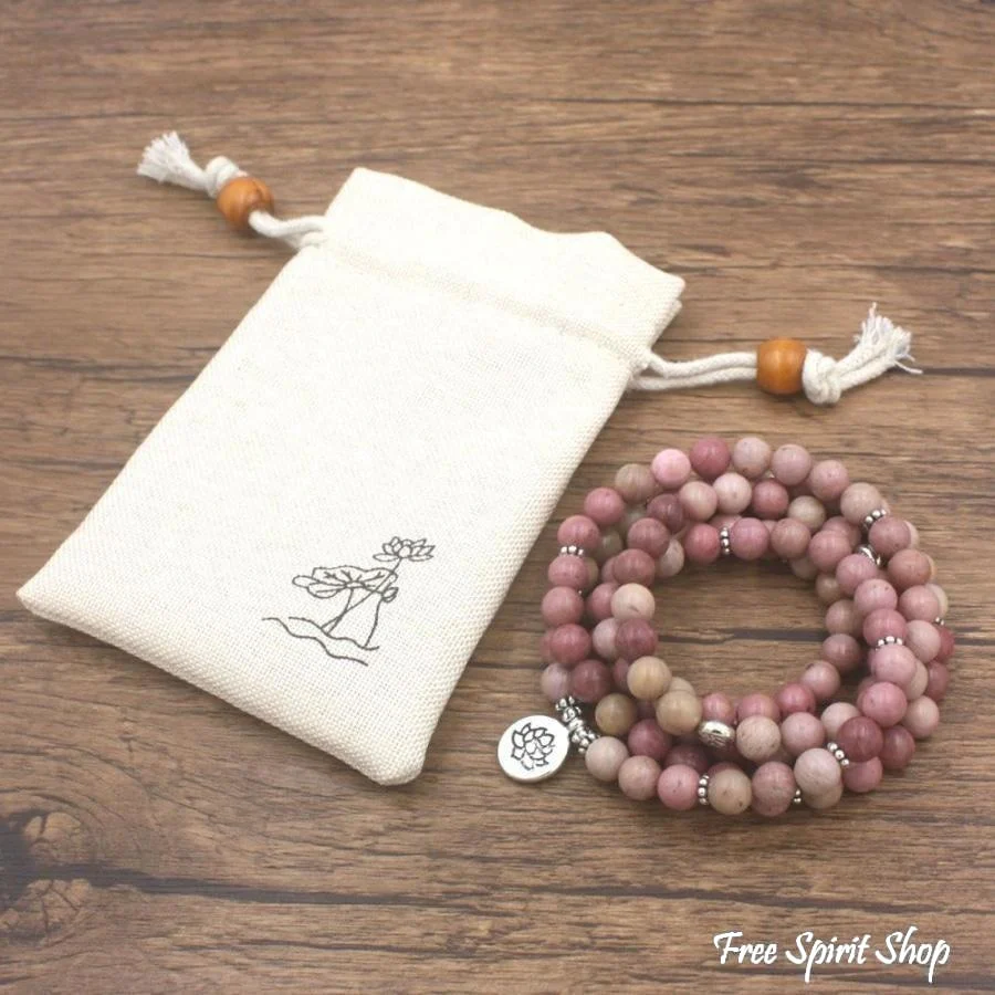108 Natural Rhodonite Gemstone Mala Bead Bracelet - Image 5
