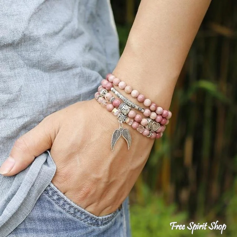 108 Natural Rhodonite & Spiritual Charms Mala Beads - Image 11