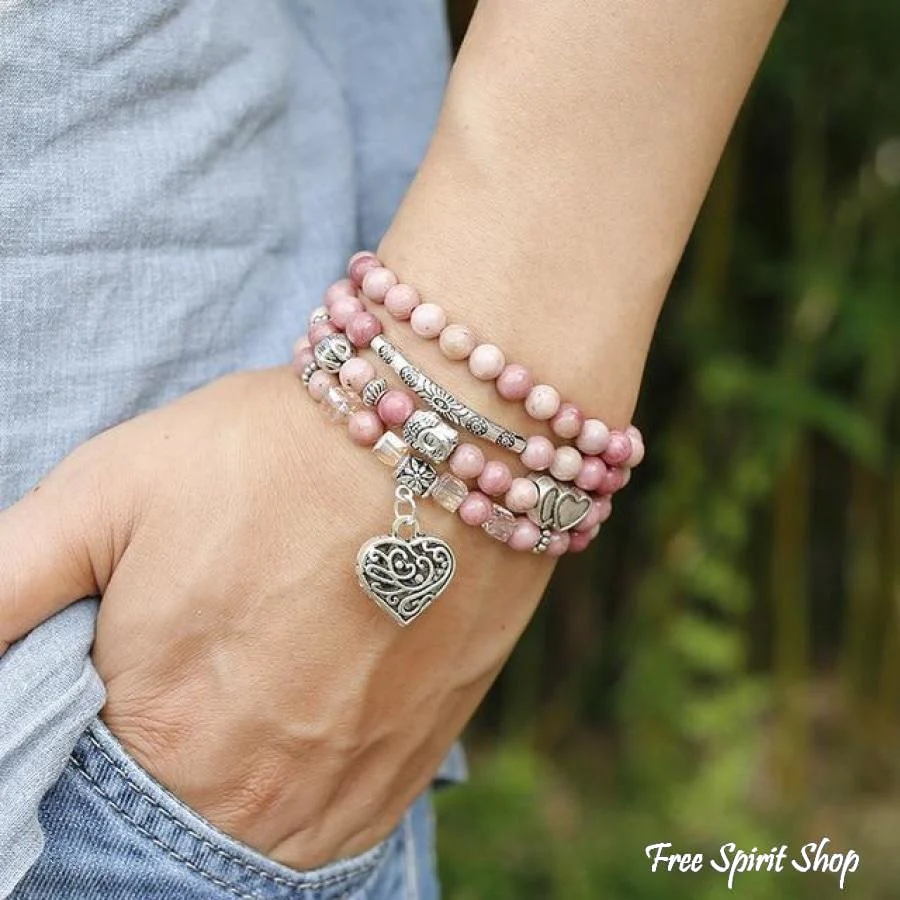 108 Natural Rhodonite & Spiritual Charms Mala Beads - Image 2