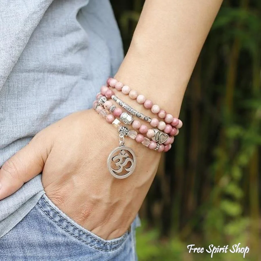 108 Natural Rhodonite & Spiritual Charms Mala Beads - Image 3