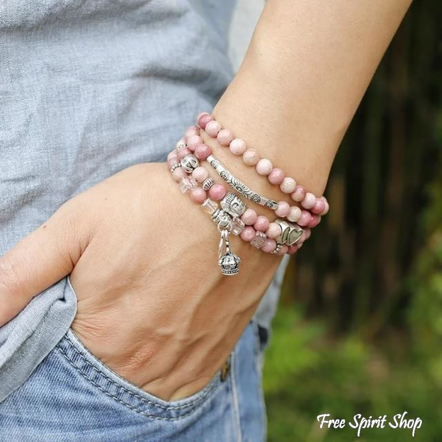 108 Natural Rhodonite & Spiritual Charms Mala Beads - Image 7