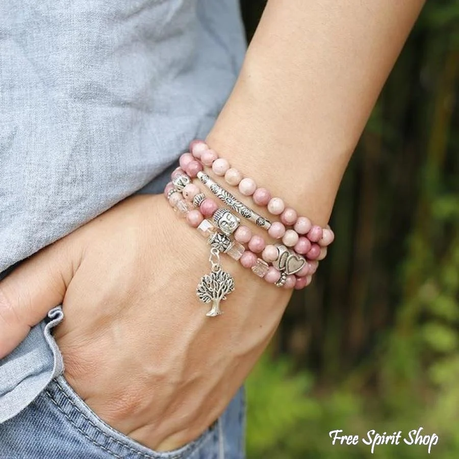 108 Natural Rhodonite & Spiritual Charms Mala Beads - Image 8