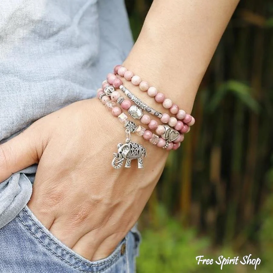 108 Natural Rhodonite & Spiritual Charms Mala Beads - Image 9