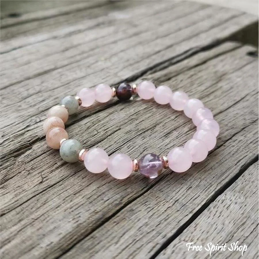 108 Natural Rose Quartz Amethyst & Green Jade Mala Bead Necklace / Bracelet - Image 4