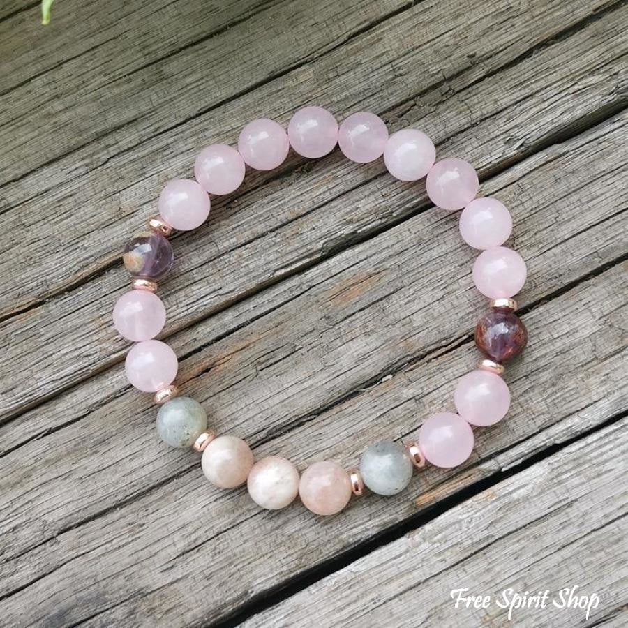 108 Natural Rose Quartz Amethyst & Green Jade Mala Bead Necklace / Bracelet - Image 5