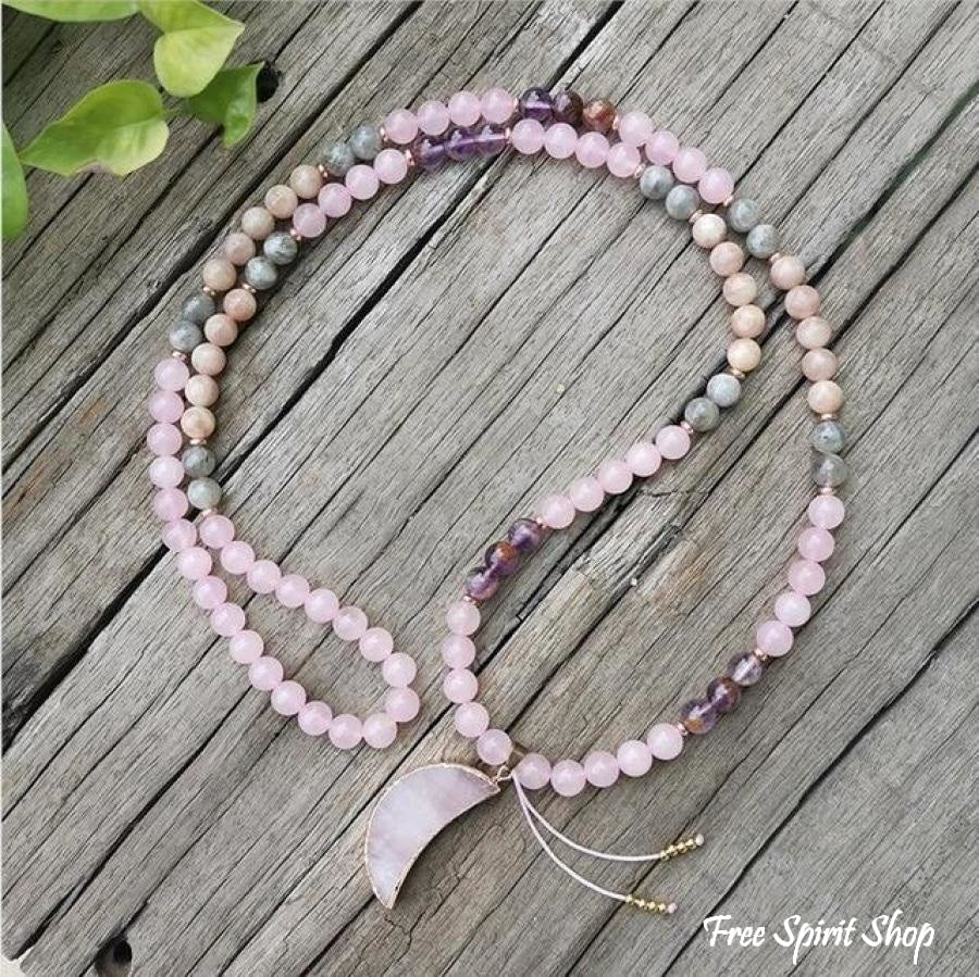 108 Natural Rose Quartz Amethyst & Green Jade Mala Bead Necklace / Bracelet - Image 6