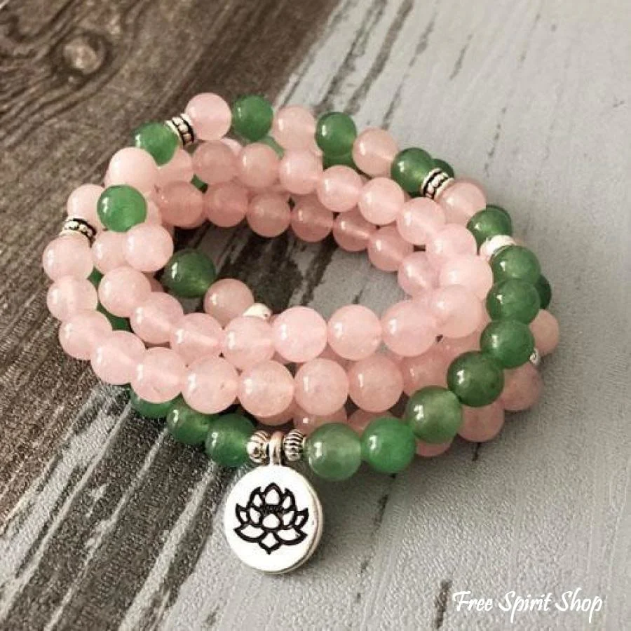 108 Natural Rose Quartz & Green Aventurine Mala Beads - Image 4