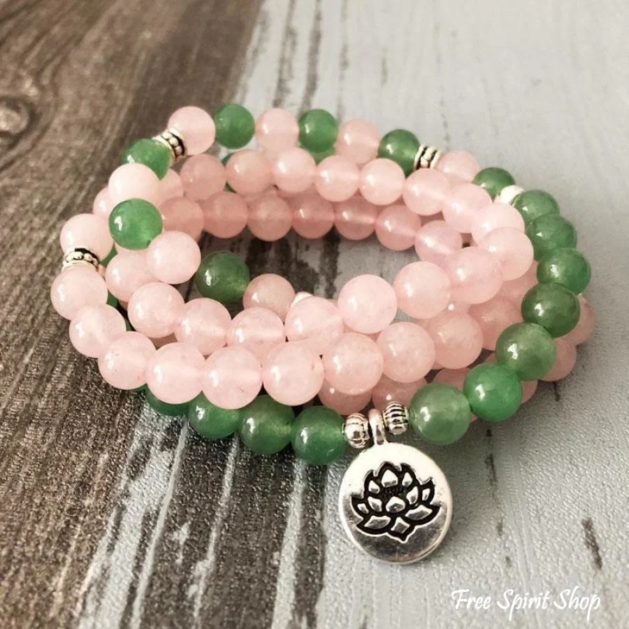 108 Natural Rose Quartz & Green Aventurine Mala Beads - Image 5
