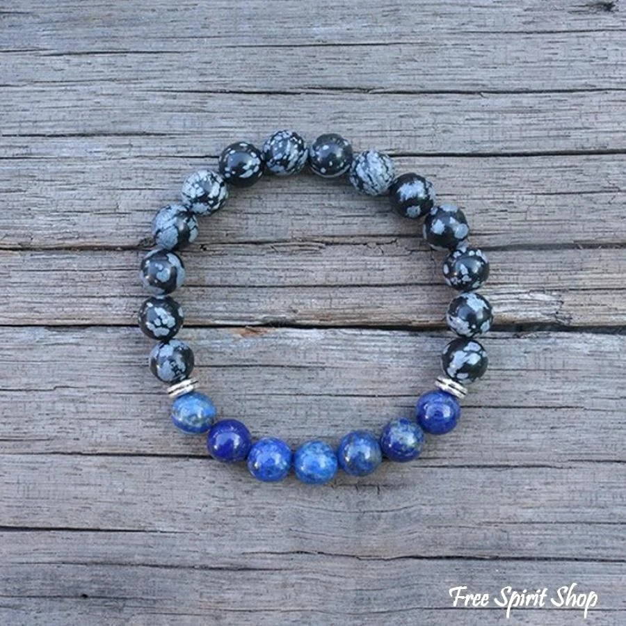 108 Natural Snowflake Obsidian & Lapis Lazuli Mala Prayer Beads necklace / bracelet - Image 7