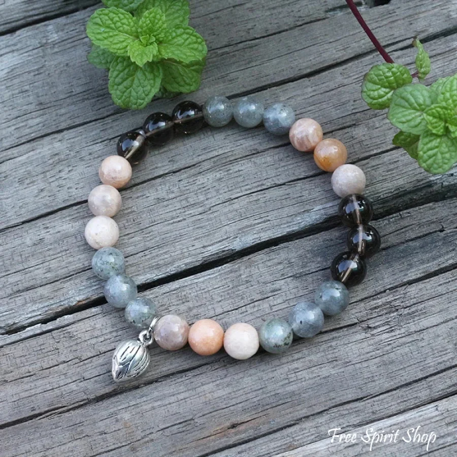 108 Natural Sunstone Labradorite & Smoky Quartz Mala Beads - Image 3