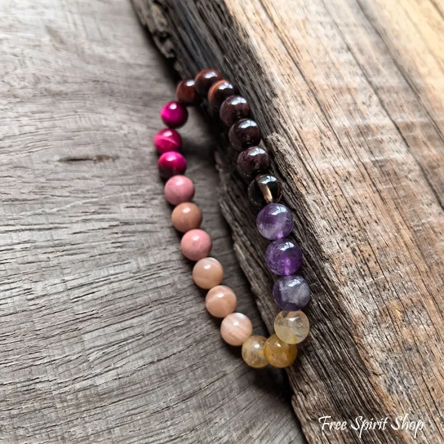 108 Natural Tiger eye, Citrine, Garrnet, Sunstone & Amethyst Mala Bead Necklace - Image 7