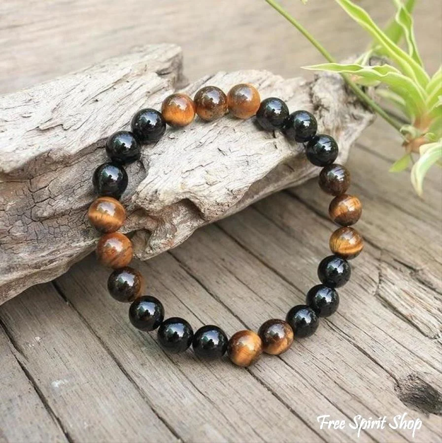 108 Natural Tiger Eye & Black Onyx Mala Beads Necklace / Bracelet - Image 4