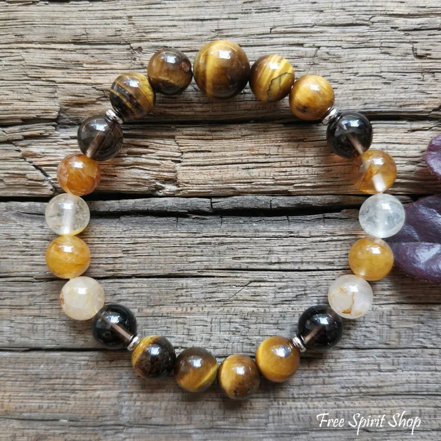 108 Natural Tiger Eye & Yellow Quartz Gemstone Mala Bead Necklace - Image 3