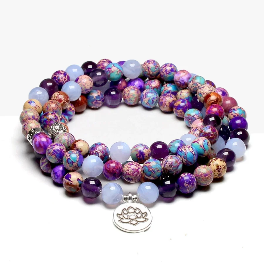108 Purple Jasper & Amethyst Mala Bead Bracelet - Image 4