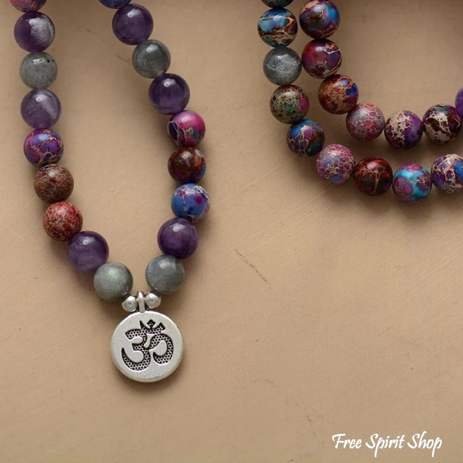108 Purple Jasper & Labradorite Mala Bead Bracelet / Necklace - Image 5