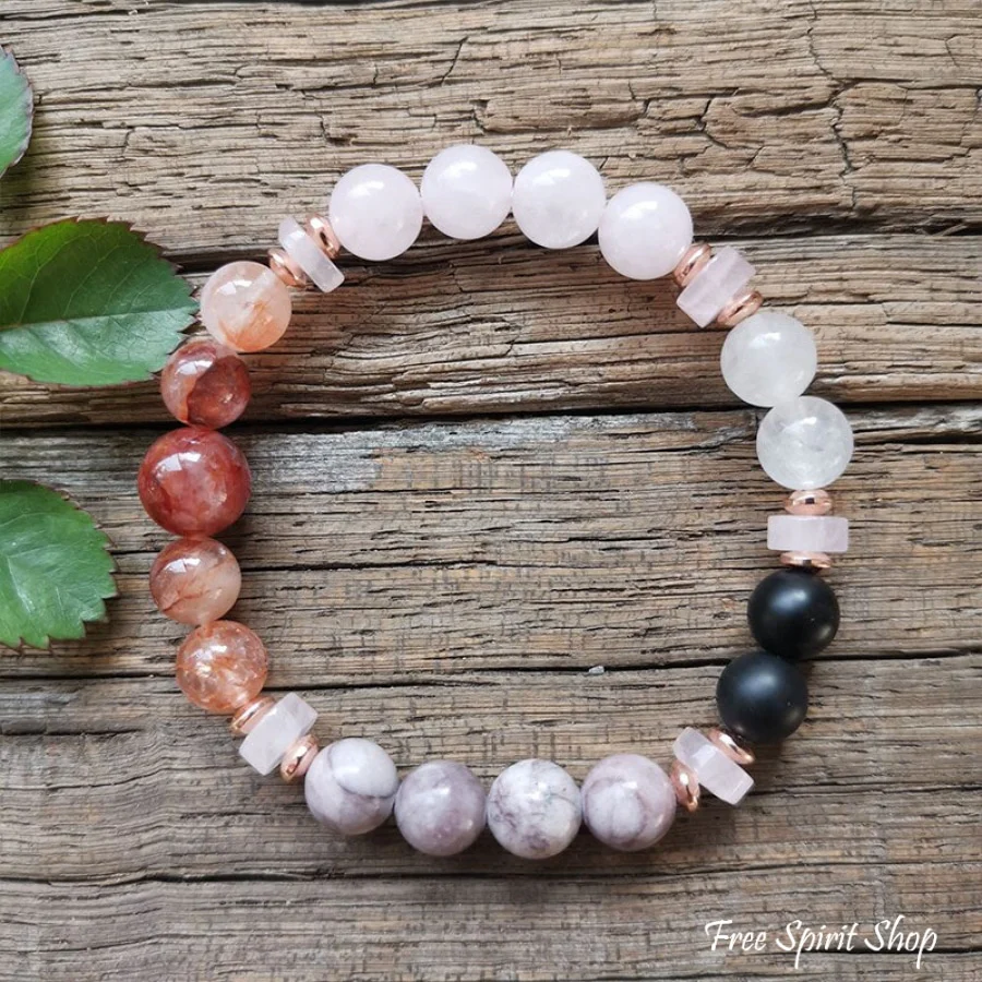 108 Red Crystal Rose Quartz & Black Onyx Mala Bead Moon Necklace - Image 6
