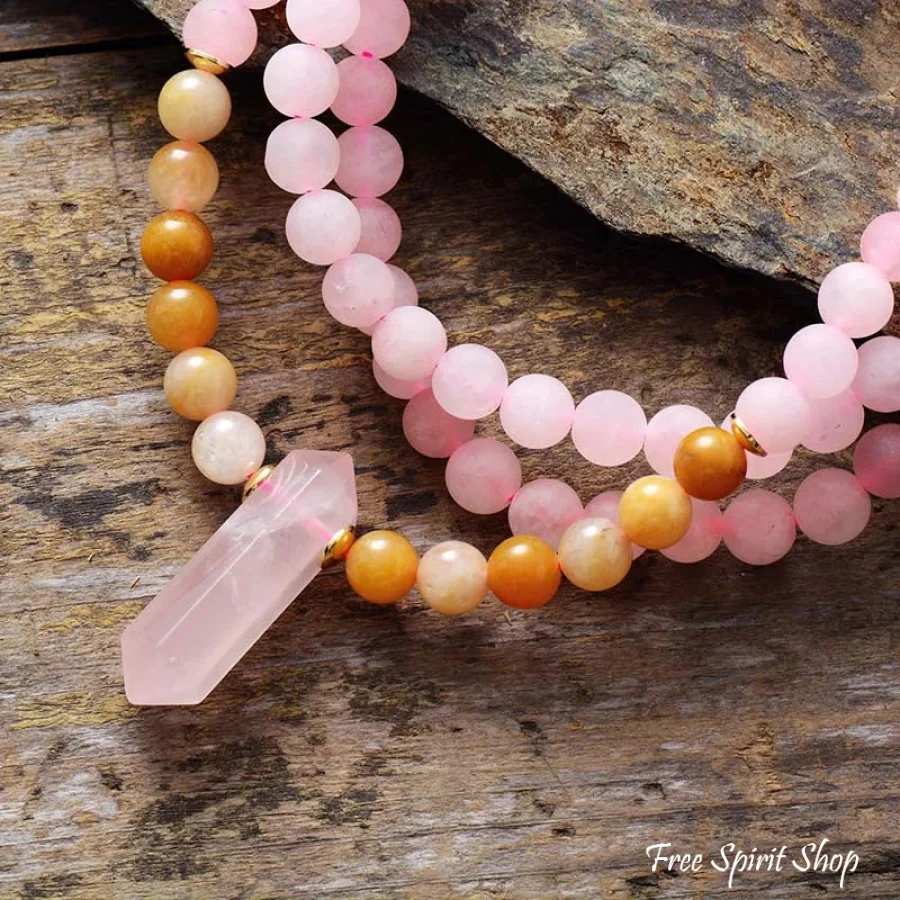 108 Rose Quartz & Jade Mala Bracelet / Necklace - Image 3