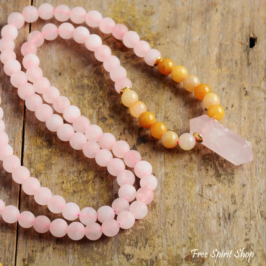108 Rose Quartz & Jade Mala Bracelet / Necklace - Image 4