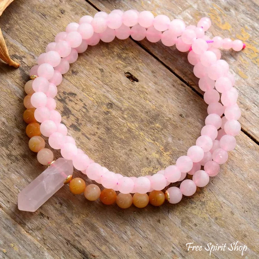 108 Rose Quartz & Jade Mala Bracelet / Necklace - Image 5