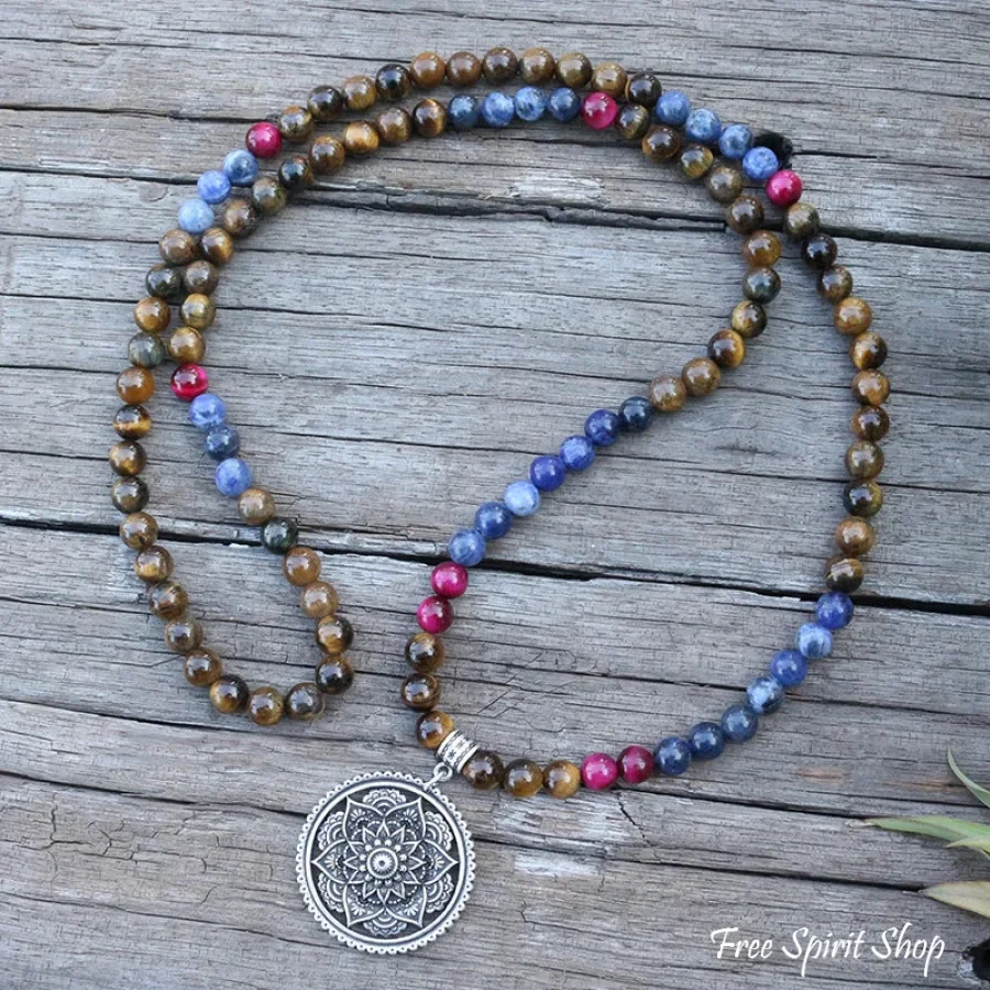 108 Tiger Eye & Sodalite Mala Bead Necklace / Bracelet - Image 3
