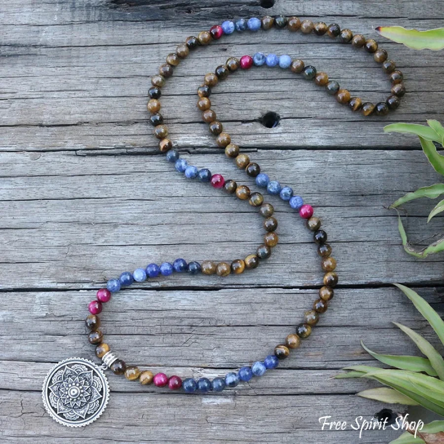 108 Tiger Eye & Sodalite Mala Bead Necklace / Bracelet - Image 4
