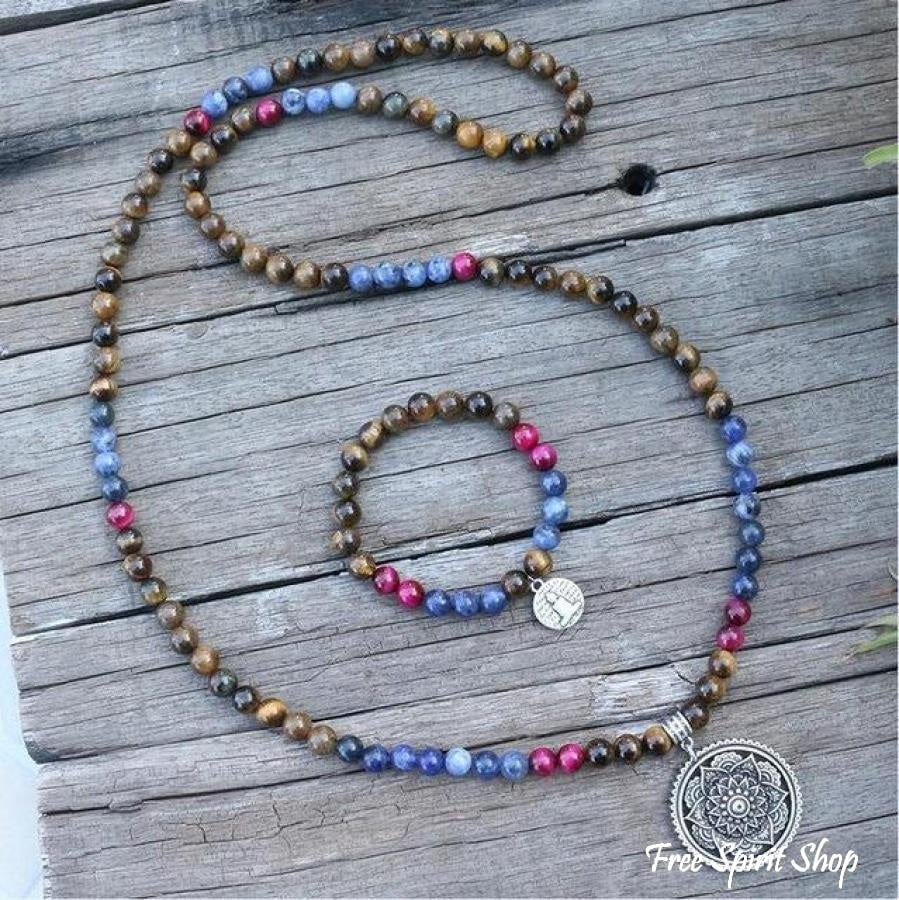 108 Tiger Eye & Sodalite Mala Bead Necklace / Bracelet - Image 7