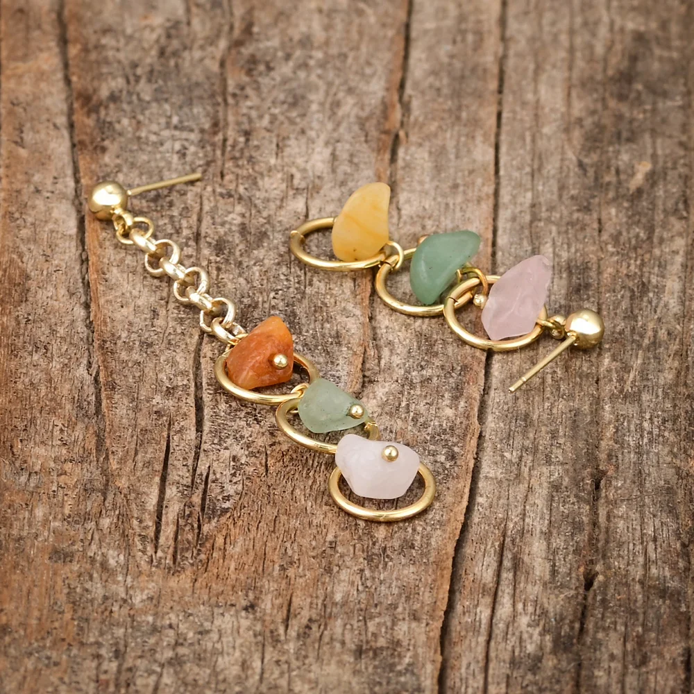 3 Natural Stone Mismatched Drop Earrings - Image 2