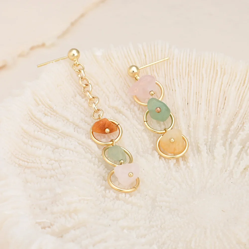 3 Natural Stone Mismatched Drop Earrings - Image 4