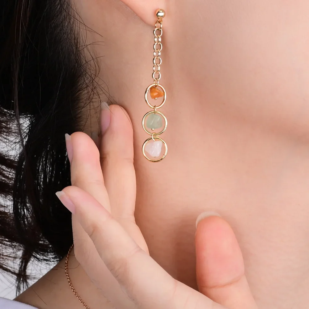 3 Natural Stone Mismatched Drop Earrings - Image 5