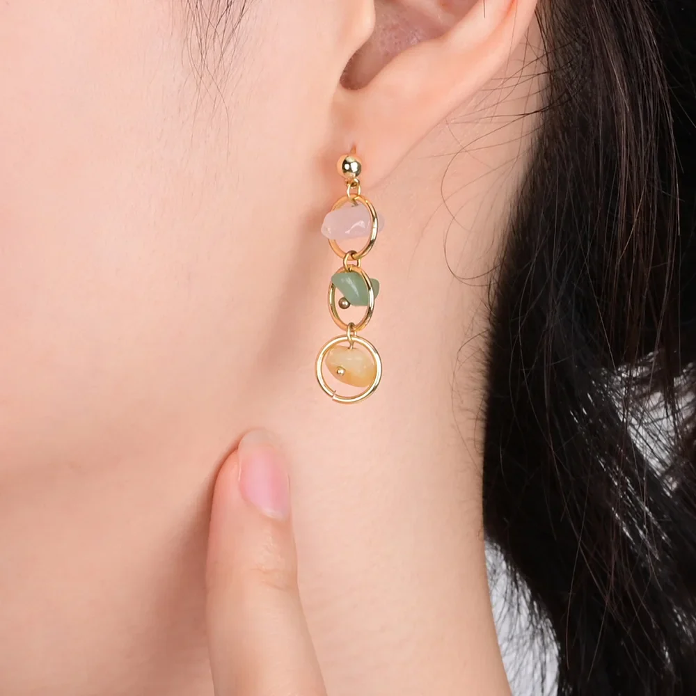 3 Natural Stone Mismatched Drop Earrings - Image 6